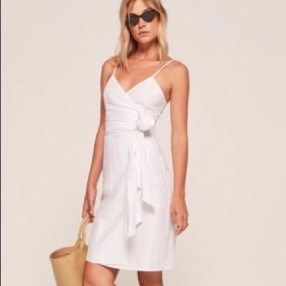 Reformation White Linen Wrap Dress